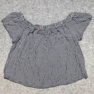 Mossimo Supply Co Navy Blue Gingham Off the Shoulder Blouse XXL Rayon Top
